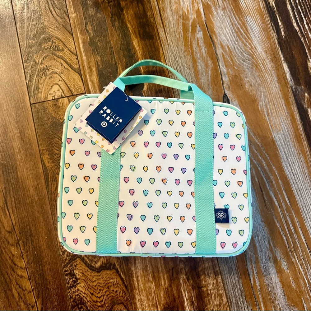 Roller Rabbit Mint-Trim Heart Pattern Travel Case
